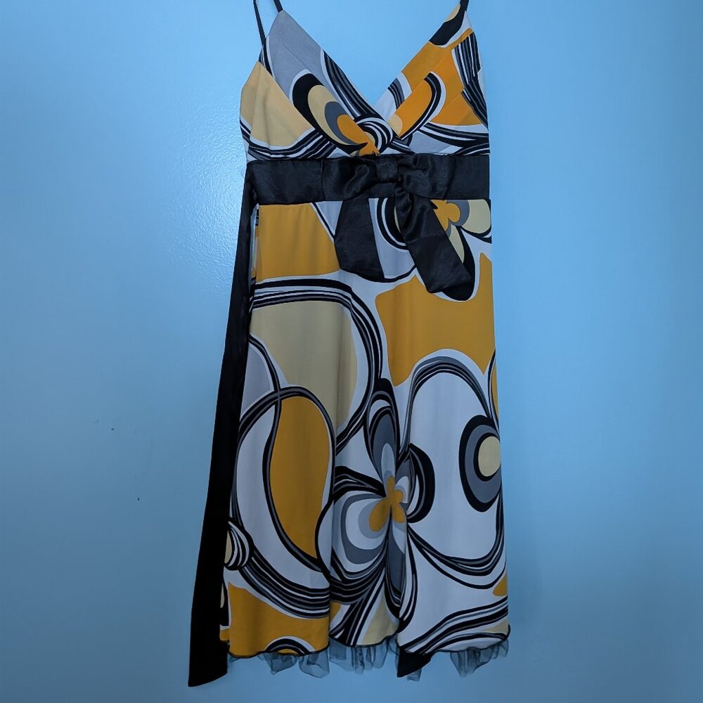 Y2K Vintage Taboo Midi Dress Geometric black, yellow, white Size S